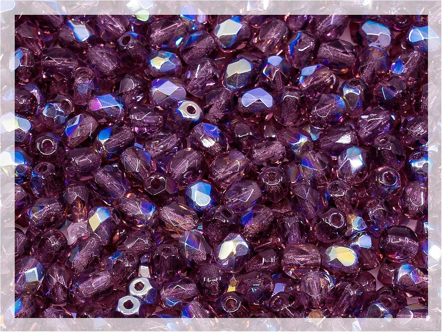 1.8 oz (50g, Approx. 600pcs) of Faceted Fire Polished Pressed Czech Glass Beads 4mm (0.16in), Amethyst AB Violet Purple 20060-28701 BCV