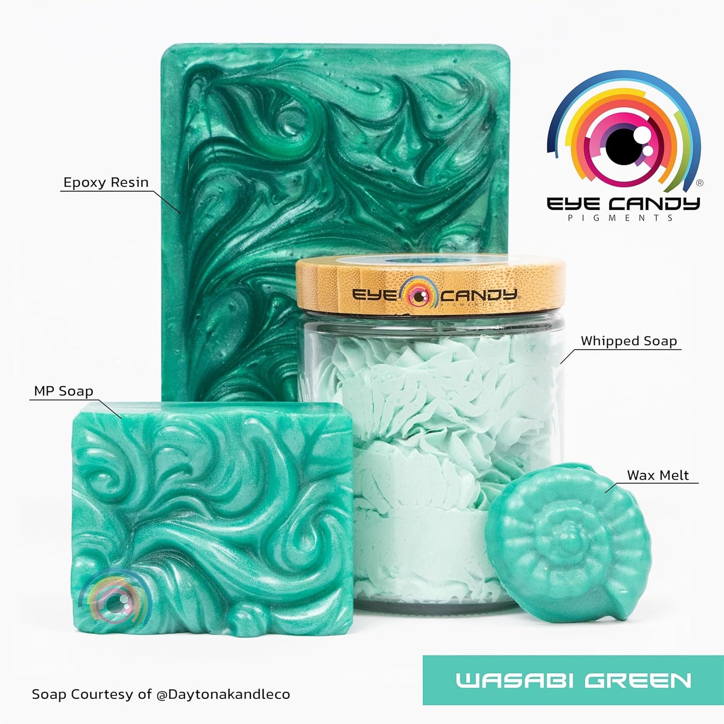 Eye Candy Pigments Premium Green Mica Powder - Wasabi Green (50gr) - for Epoxy, Resin, Soap, Paint, Woodworking, Acrylic Pouring, Bath Bombs, Fishing Lures - DIY Arts and Crafts Additive