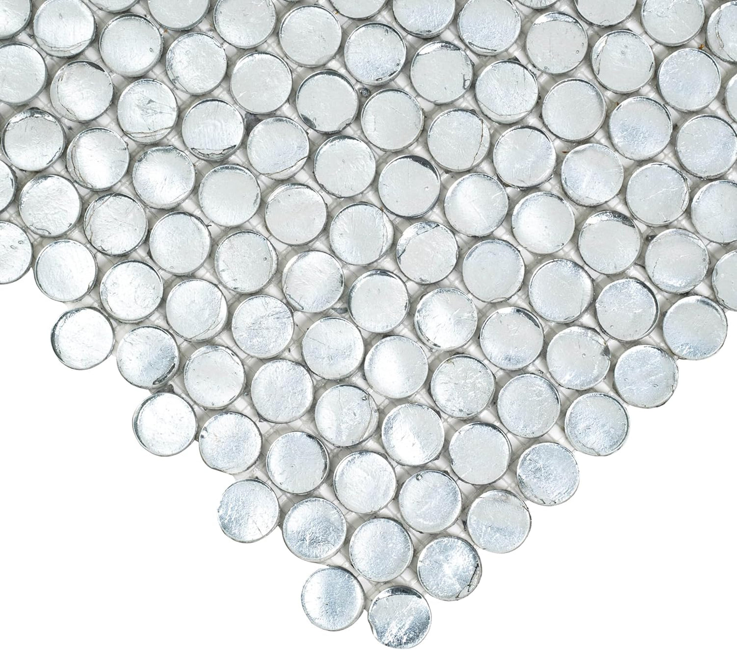 Glass Penny Round 1.03 sq ft/Piece Pack of 1,Silver Penny Round Mosaic Glass Tile – 12.2 x 12.2 Inch - Luxurious Design for Bathroom Walls, Kitchen Backsplash, Shower Walls - Elegant Wall Décor