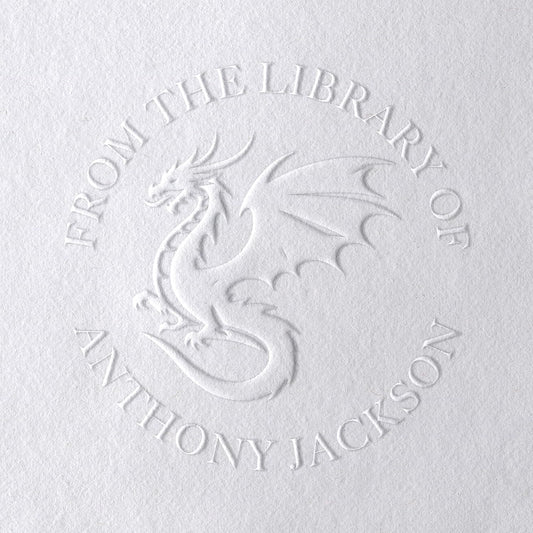 Dragon Book Embosser, Custom Round Library Book Embosser, Fantasty Fiction Dragon Ex Libris Embosser, Gift for Book Lover | Black or Pink Embosser (Dragon #1)