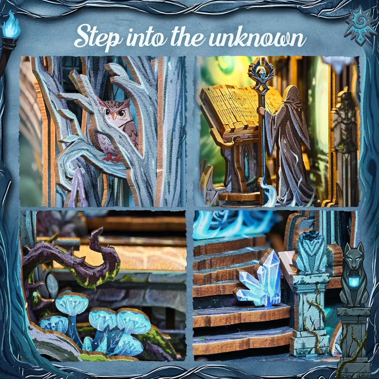 Cutefun Book Nook Kit - Decorative Bookend Alley Build Model with LED Light, DIY Miniature Dollhouse Kit 3D Wooden Puzzle for Adults, Teens, Crafts Gifts for Bookshelf Decor (The Gate of Wonderland)