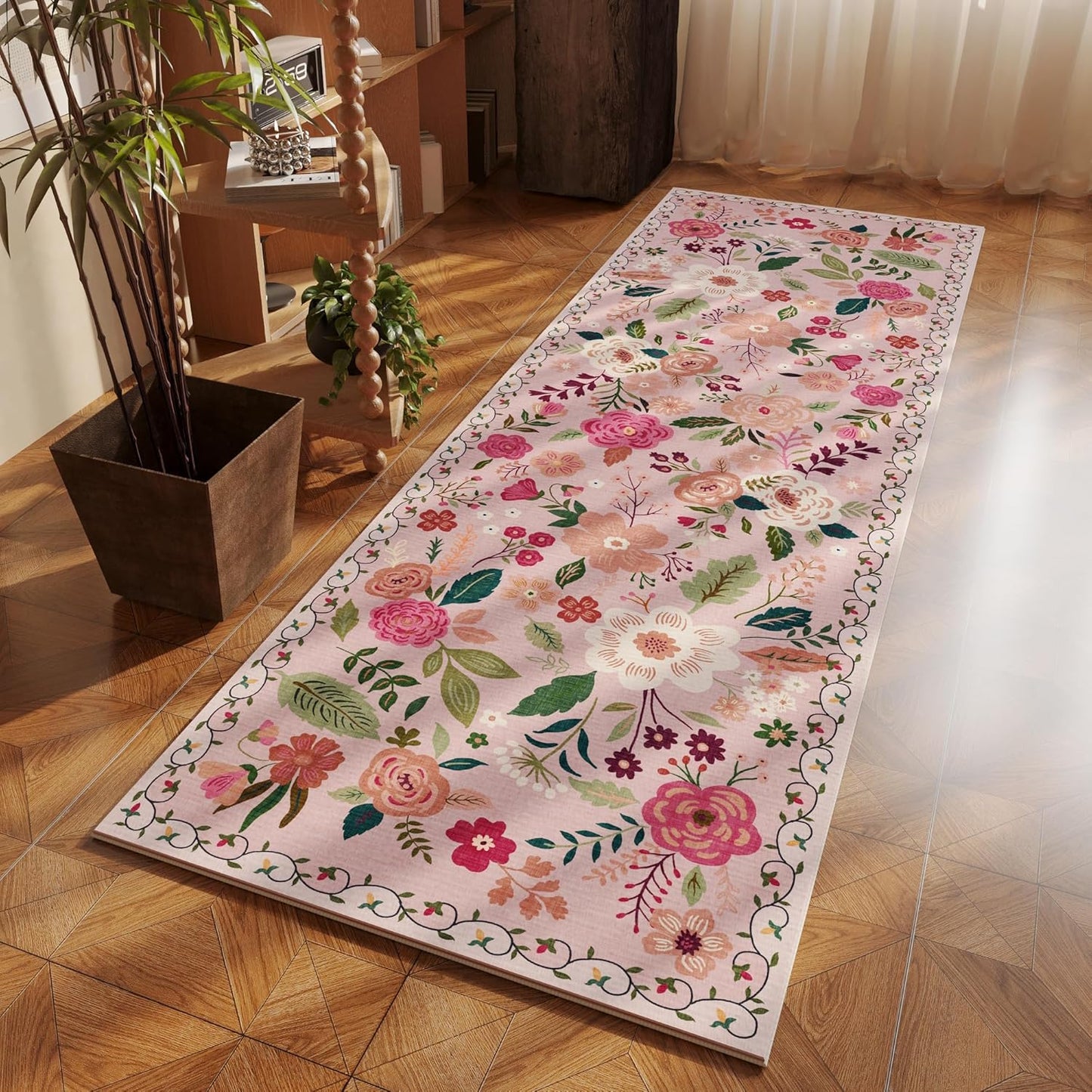 Rugcomf Runner Rug for Hallways Kitchen Rug Non Slip 2'x 6' Washable Rugs with Rubber Backing Soft Floral Carpet Runner for Hallways, Kitchen, Laundry, Bedroom, Bathroom(Pink)
