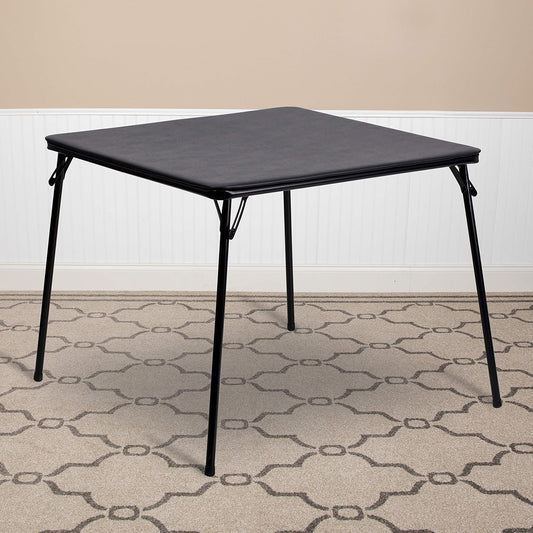 EMMA + OLIVER 33.5" Square Multipurpose Folding Card Table for 4 Players, Portable Square Folding Table with Padded Vinyl Top, Black