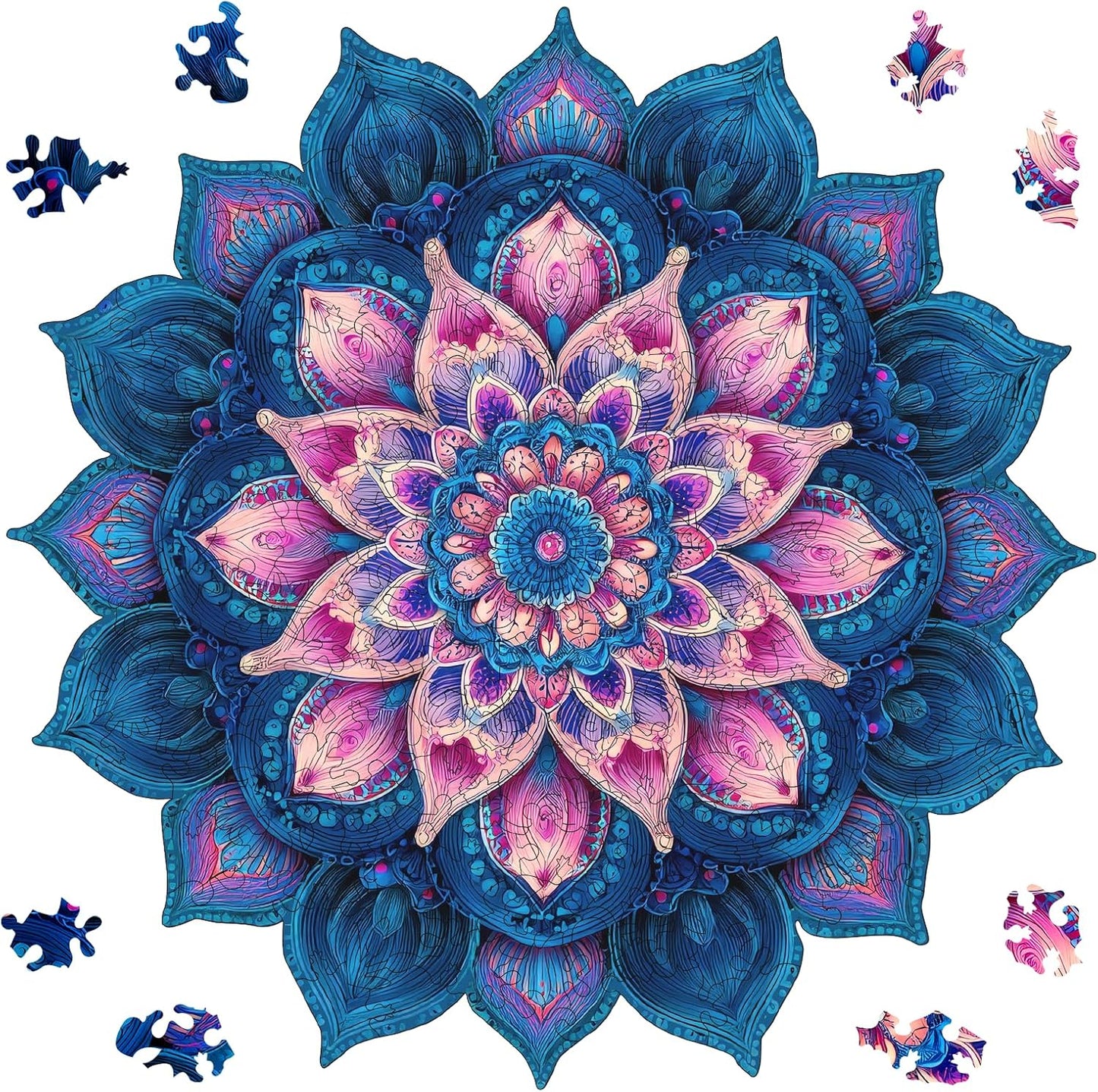 Wooden Puzzles for Adults 471 Pieces, Mandela Lotus Jigsaw Puzzles, Unique Design Color Challenge Adult Puzzles for Family Game Gift, Home Decor, 16.4x16.5 inch