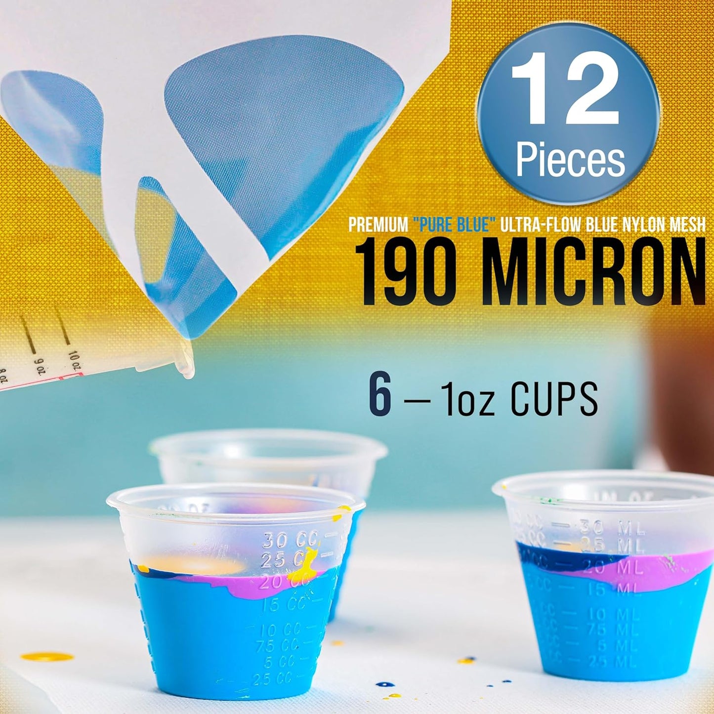 TCP Global Complete Paint Mixing Kit - 12 Cups with Lids, Mixing Sticks, Paddles, Strainers - Epoxy Resin Measuring Cups, Plastic Paint Cup Containers for Automotive & Art Projects