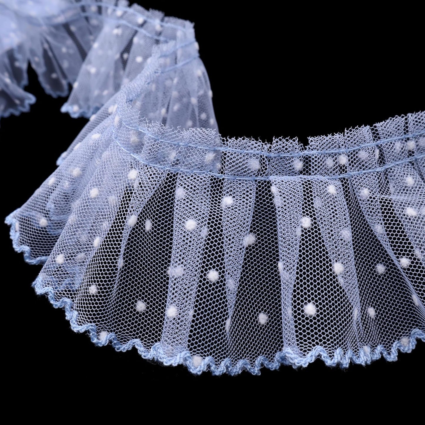 Dots Lace Ruffle Trim for Sew, Crafts 2.4" x5yd Single Layer Pleated Edge Lace Ribbon (Blue)