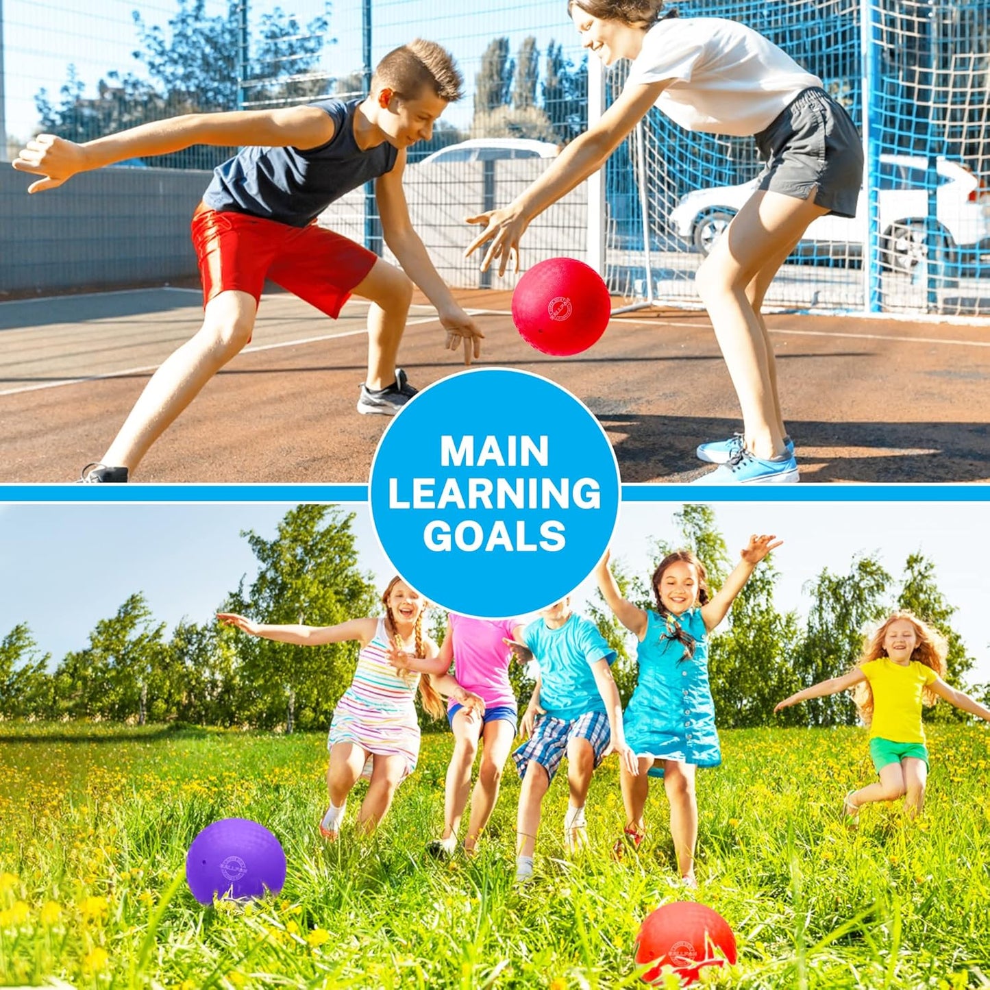 Dodgeballs Playground Balls, Dodge Ball Set for Kids & Adults, Bouncing Kickballs Handball for Outdoor & Indoor Games - Includes Pump & Mesh Storage Bag