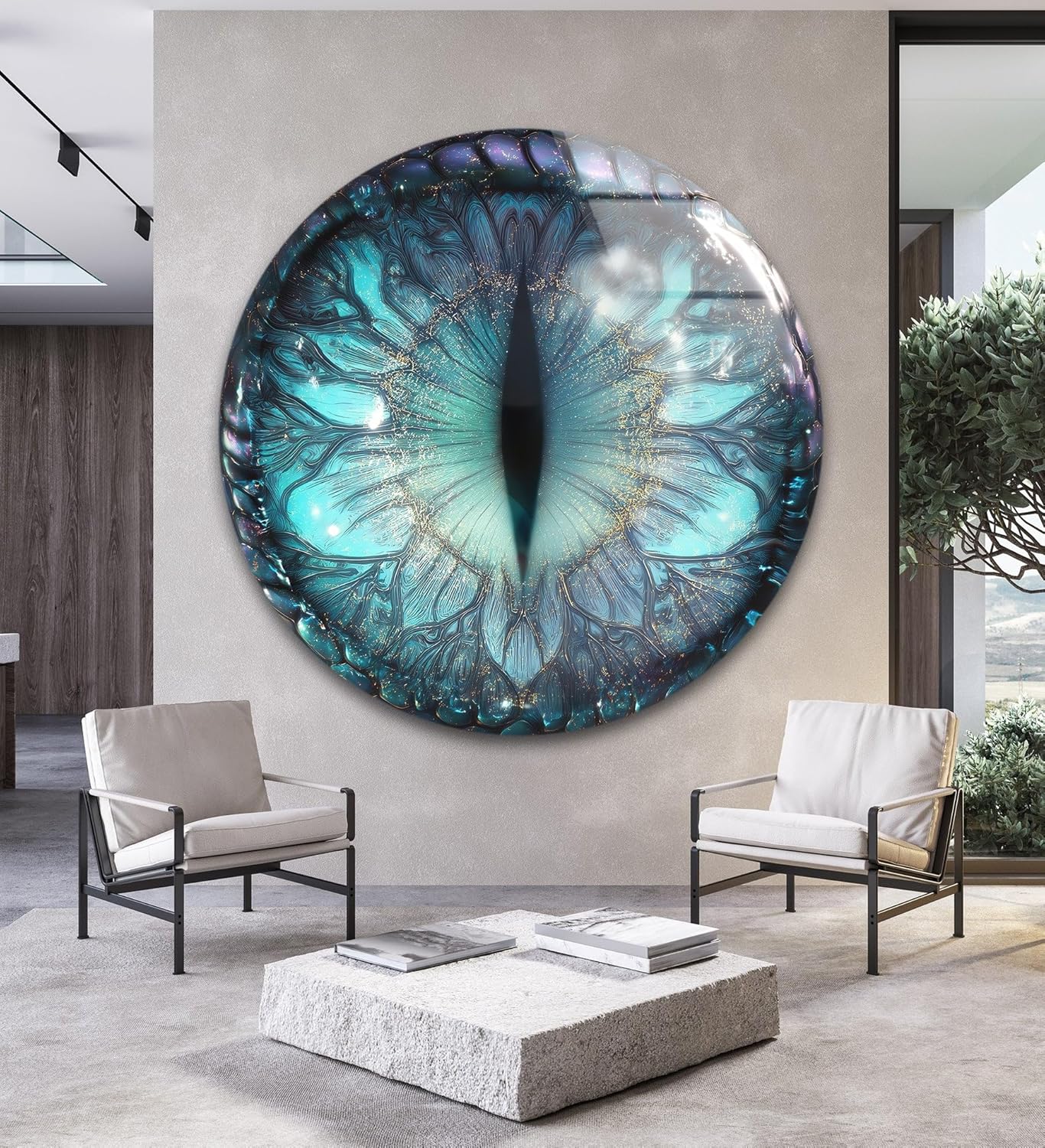 My Photostation.com 20''(50cm) Diameter Mystical Dragon Eye Round Glass Wall Art Tempered Glass Printing Wall Decor Large Wall Art Wall Hangings