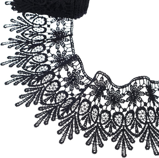 GXTIZAS Black Lace Trim 5 Yards Wide Venise Lace Ribbon Embroidered Edge Trim for Sewing Crafts Pillow Case