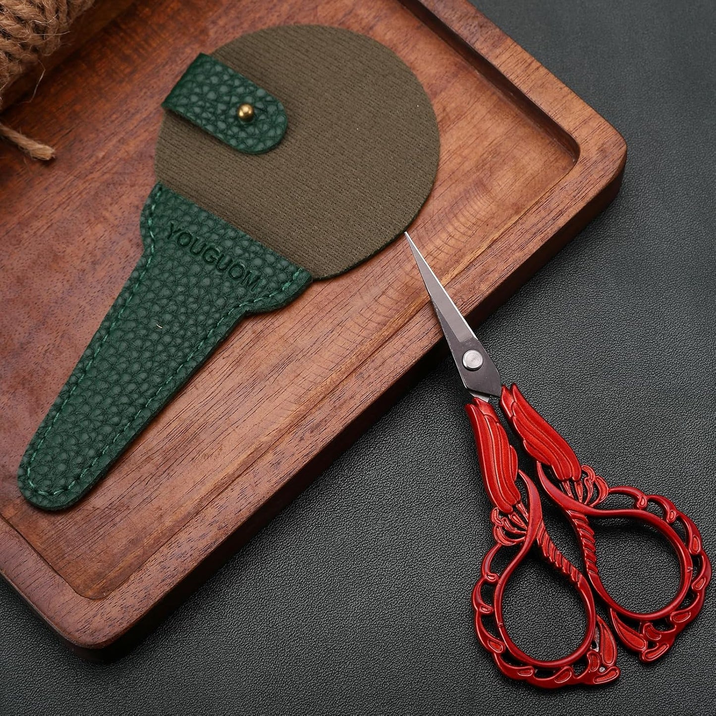 Small Embroidery Scissors Sewing Crafting Scissor Sharp Tip Shears for Needlework Threading Craft Artwork DIY Tools, 4.3in Vintage Red Scissors W/Sheath