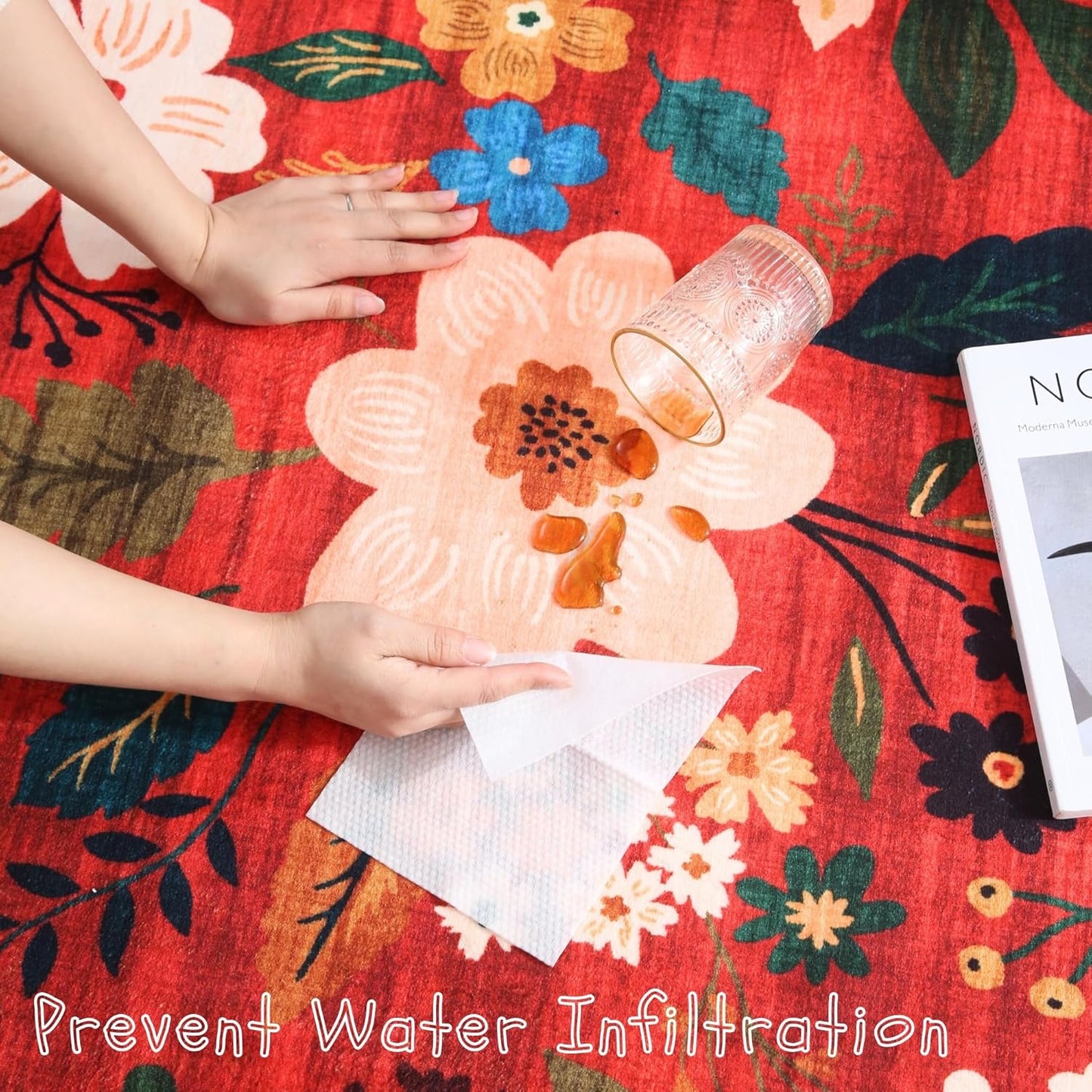 Rugcomf Door Mat Indoor Entrance 2x3 Rug Machine Washable Boho Floral Small Area Rug Non-Slip Low Pile Throw Rugs for Entryway, Kitchen, Front Door Indoor Entrance, Entry, Kids Room (Red)