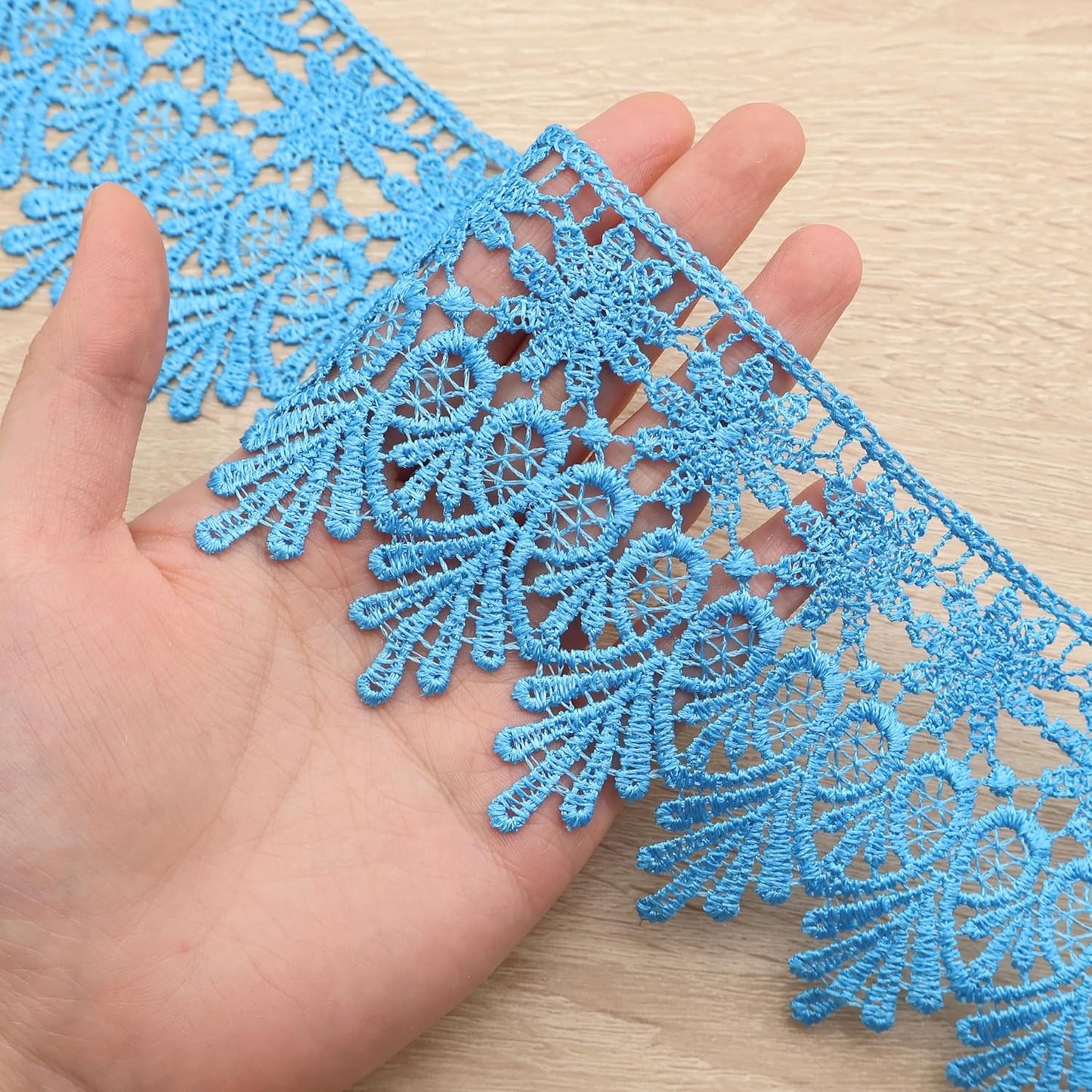 GXTIZAS Blue Lace Trim 5 Yards Wide Venise Lace Ribbon Embroidered Edge Trim for Sewing Crafts Pillow Case