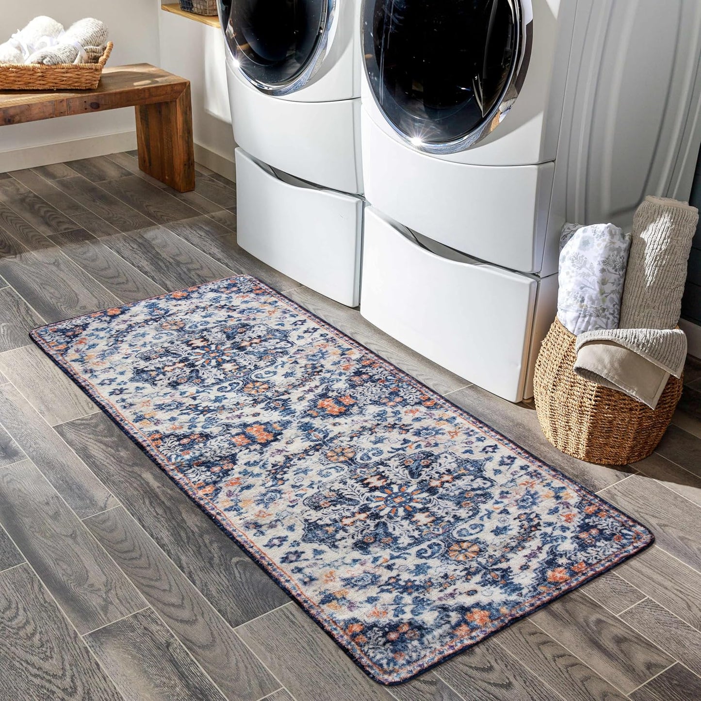 Lahome Washable Runner Rug, 2x5 Bohemian Kitchen Rug Runners Low Pile Bathroom Runner Rugs with Rubber Backing, Printed Throw Carpet Runners for Laundry Room Hallway Bedside, Blue Purple/Multi