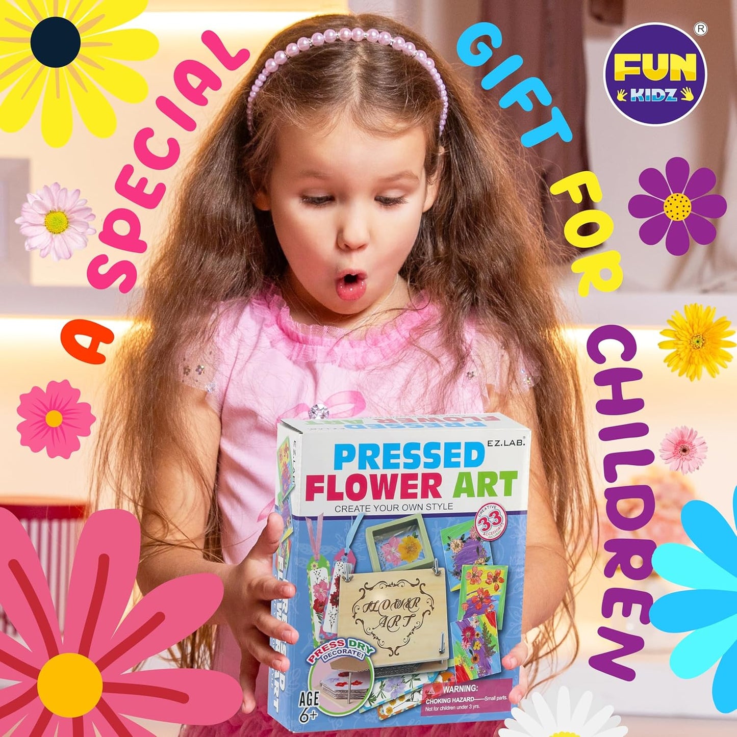 Creative Flower Press Kit for Kids, FunKidz 9 Layers Wooden Pressed Flowers Plants Art with Frames DIY Set Make Bookmarks Decorate Cards Craft Gift for Girls Boys