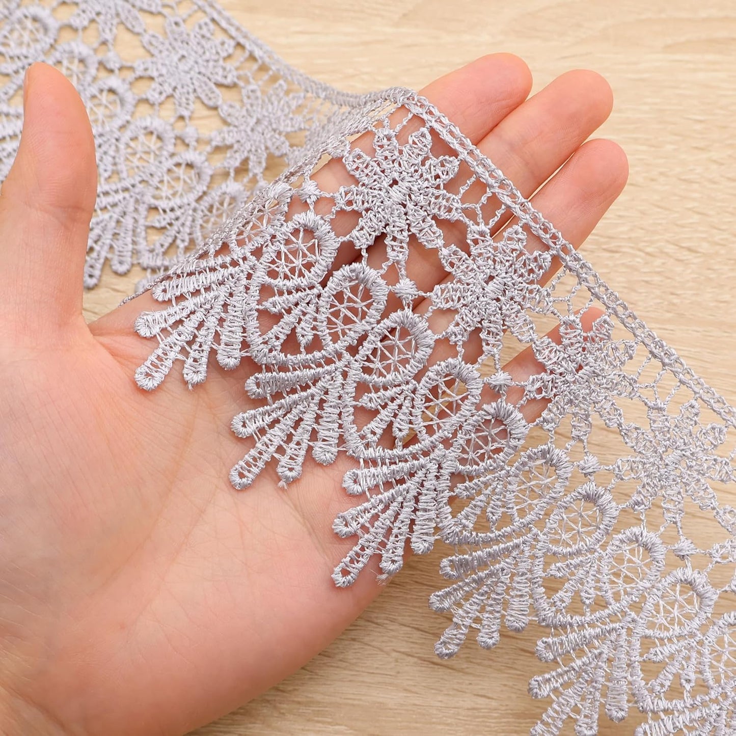 GXTIZAS Gray Lace Trim 5 Yards Wide Venise Lace Ribbon Embroidered Edge Trim for Sewing Crafts Pillow Case