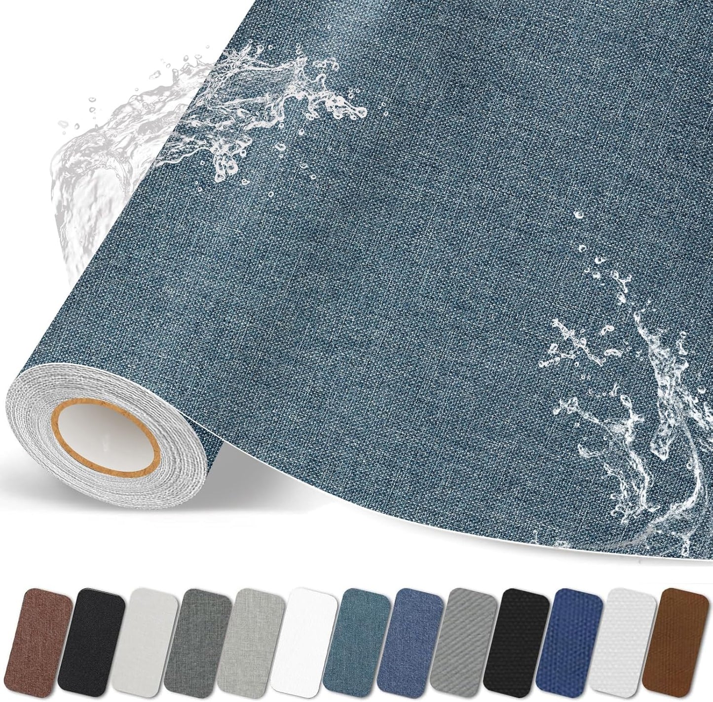 Fabric Repair Patches, 17X79 inch Linen Self-Adhesive Fabric Repair Tape, Strong Sticky Linen Patch for Sofas, Tote Bags, Clothing, Car Seats, Furniture（Blue Gray, 17X79 inch）