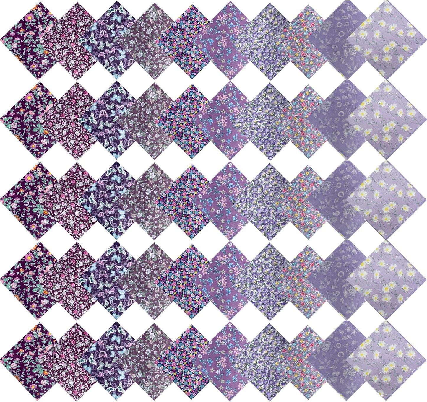 HANPATQUI 50PCS 10 x 10 inch Purple Printed 100% Cotton Fat Quarters Fabric for Sewing and Quilting Bundles Precut Fabric Square for DIY Craft Patchwork