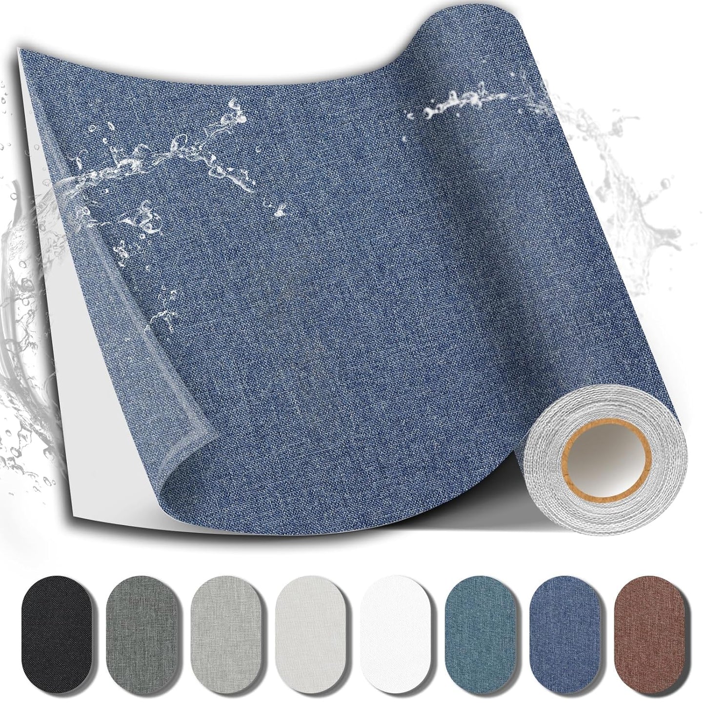 Fabric Repair Patch, 17X158 Inch Linen Large Repair Tape, Self-Adhesive Patches for Furniture, Sofa, Car Interior, Shoes, Hand Bag, Clothing (Dark Blue, 17X158 Inch)