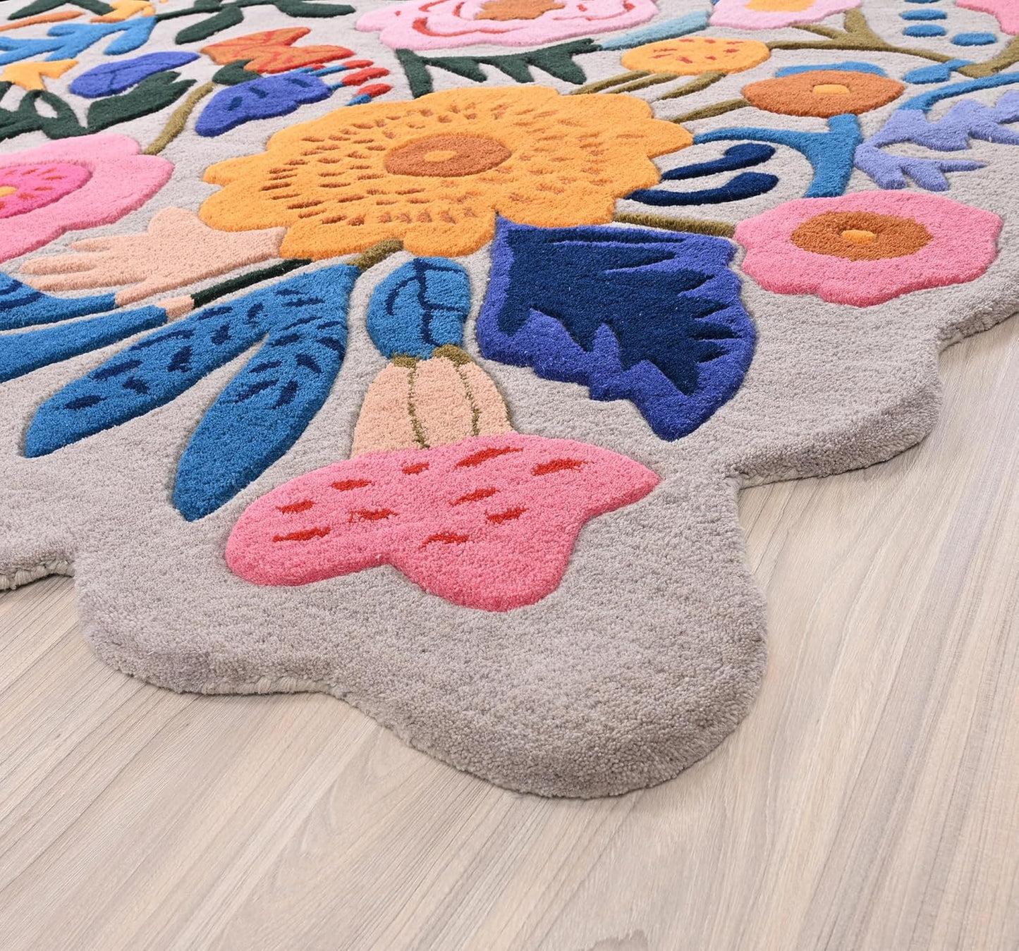 Handmade Wool Floral Area Rug for Living Room | Elegant Flower Garden Design, Soft, Thick and Durable | Bedroom, Dining Room & Home Decor Carpet (10' x 13', Floral H)