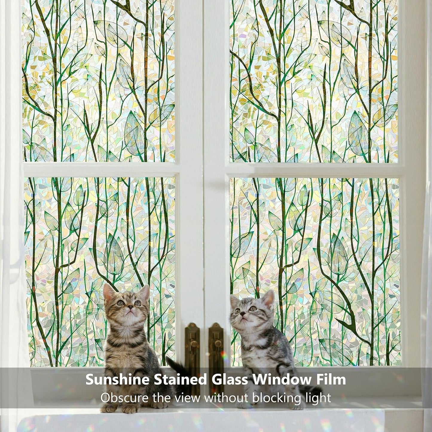 Finnez Window Privacy Film Window Film 3D No Glue Glass Sticker for Glass Door Home and Office Heat Control Anti UV (35.4 Inch x 13.1 Feet, Rainbow Grove)