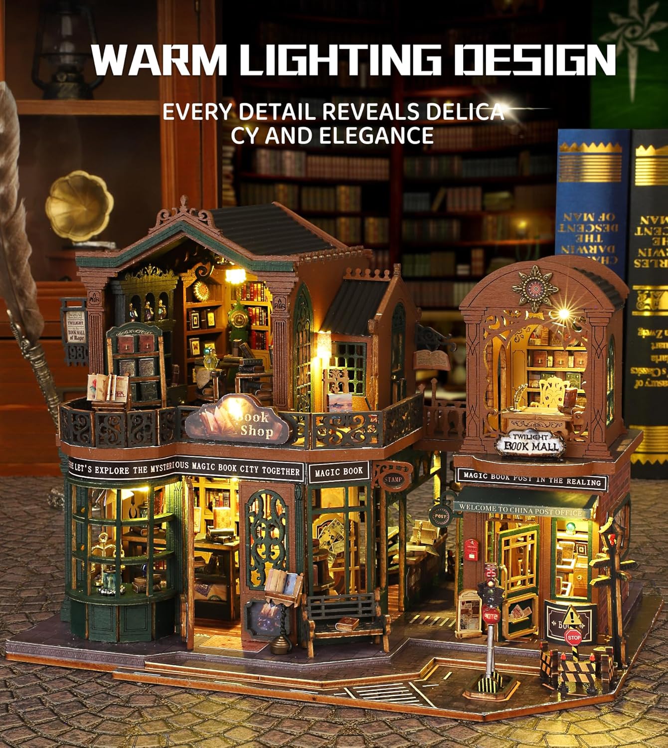 DIY Dollhouse Miniature House Kit,DIY Kit Mini House Model Comes with dust Cover and Music Box, Best Christmas Birthday Gift for Lovers Boys and Girls（Twilight Book City