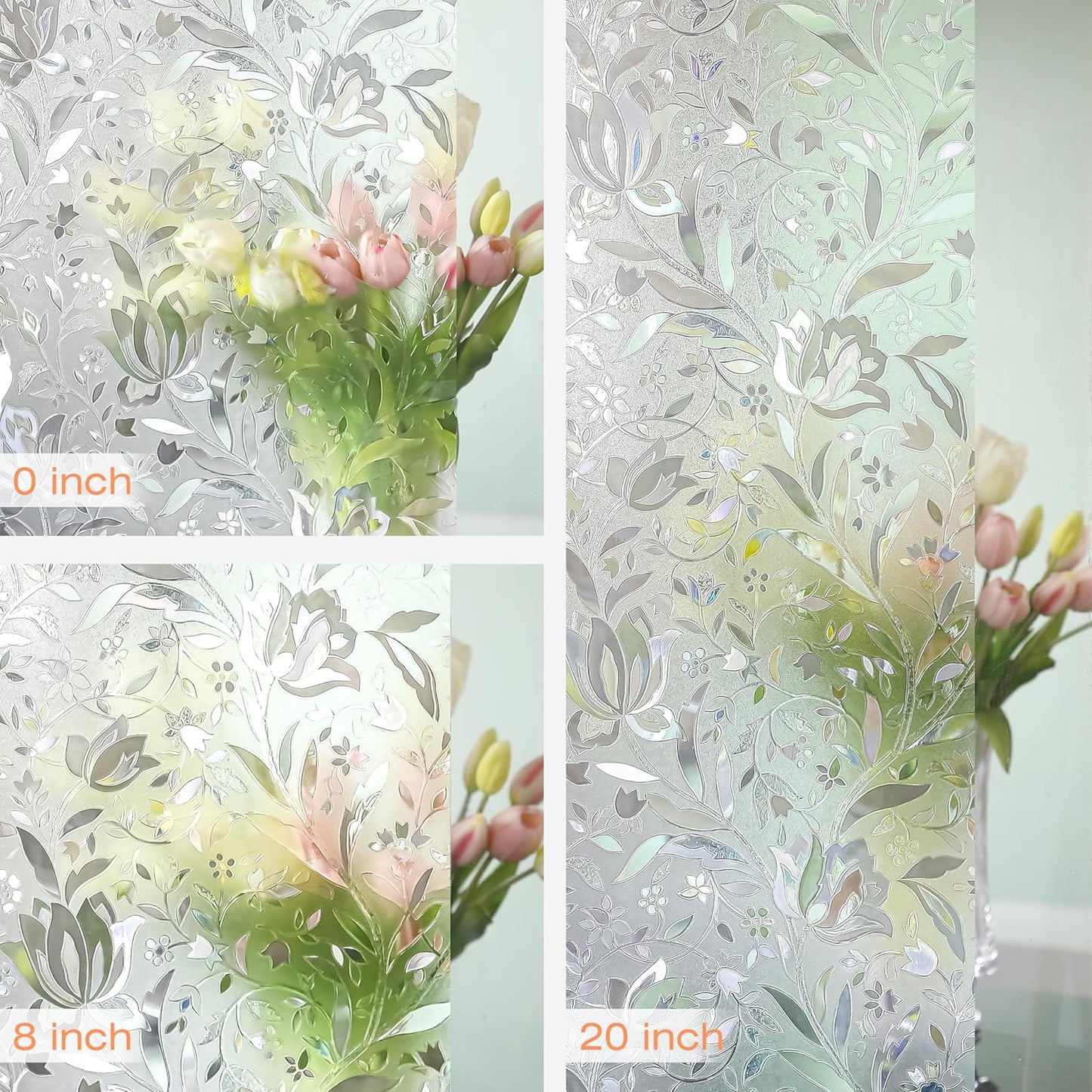 Hilarious Privacy Window Film, Tulip Window Vinyl, Stained Glass Static Stickers, 3D Decorations for Glass Windows, Removable Window Covering, Adhesive-Free Stickers (29.5'' x 118'')