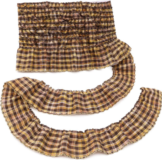 Gingham Ruffle Lace Trim Pleated Lace 5 Yards Gathered Gingham Fabric Edge Ribbon Trim for Dresses, Wedding Gowns, Crafts, Home Decor (Yellow)