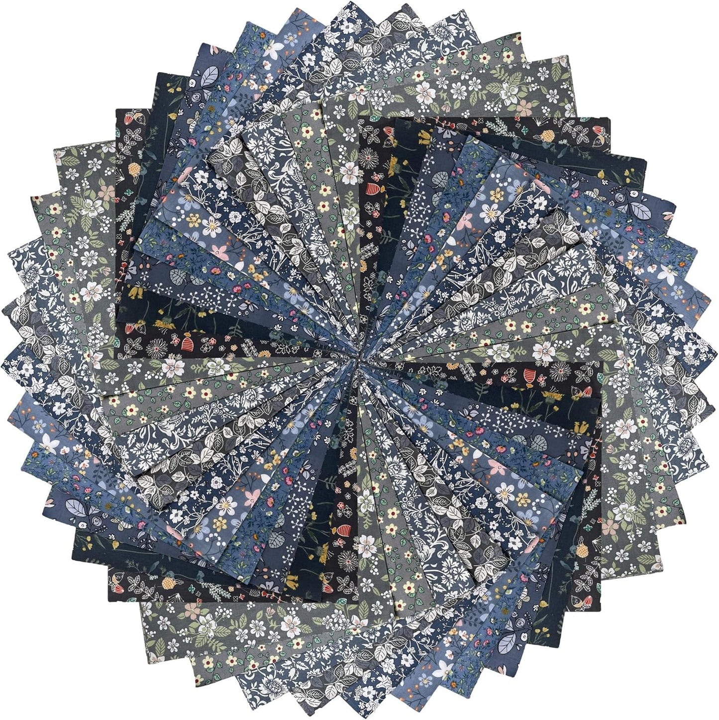 HANPATQUI 50PCS 5 x 5 inch Grey Printed 100% Cotton Fat Quarters Fabric for Sewing and Quilting Bundles Precut Fabric Square for DIY Craft Patchwork