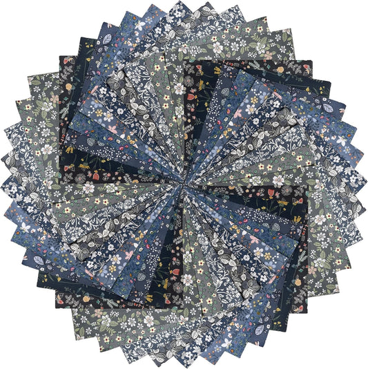 HANPATQUI 50PCS 5 x 5 inch Grey Printed 100% Cotton Fat Quarters Fabric for Sewing and Quilting Bundles Precut Fabric Square for DIY Craft Patchwork