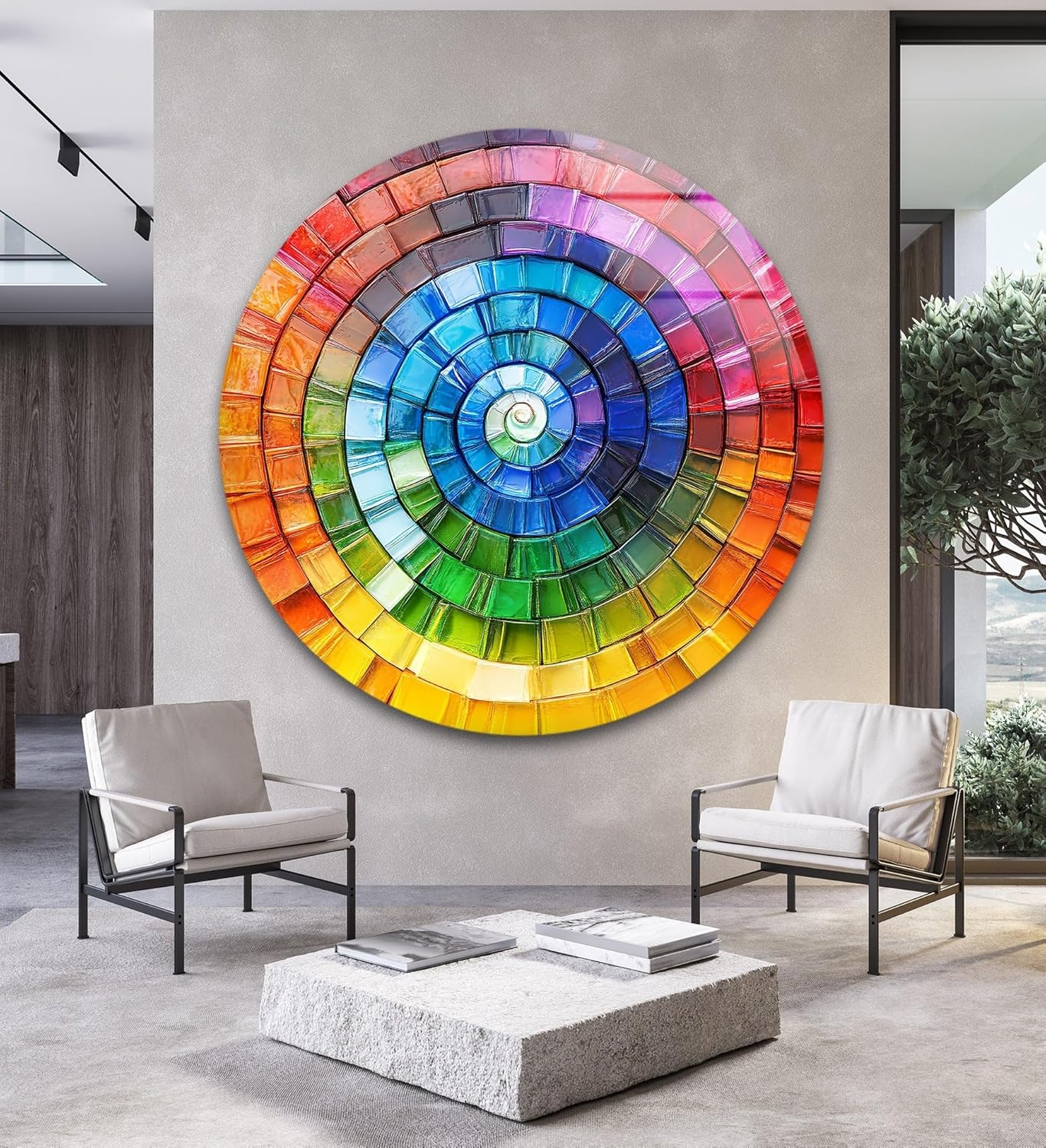 My Photostation.com 31.5''(80cm) Diameter Radiant Spiral Spectrum Round Glass Wall Art Tempered Glass Printing Wall Decor Large Wall Art Wall Hangings