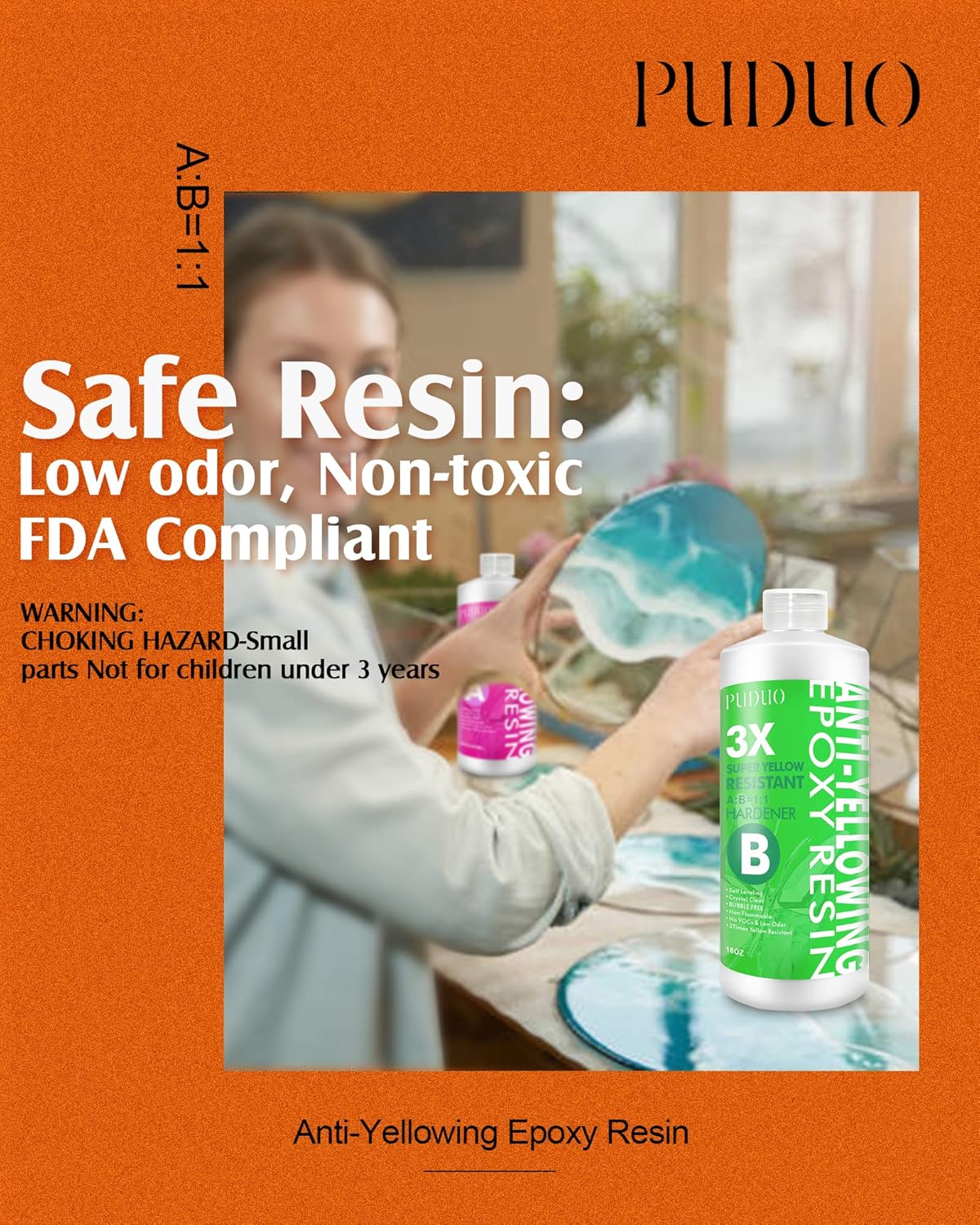 Epoxy Resin Crystal Clear Kit, Super Anti-Yellowing Craft Resin Epoxy 32OZ(16OZ Resin and 16OZ Hardener) for Art, Jewelry Making, Casting, Silicone Molds,Craft,Pigment by Puduo
