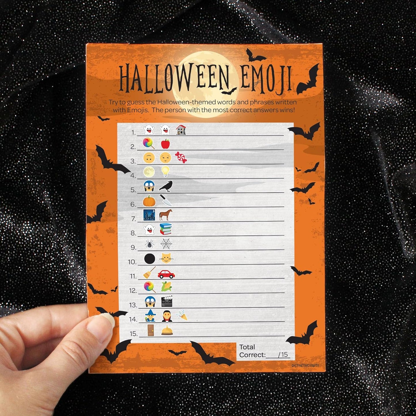 DISTINCTIVS Halloween Party Emoji Guessing Game - 25 Game Cards for Kids, Adults, Classrooms, and Fall Events