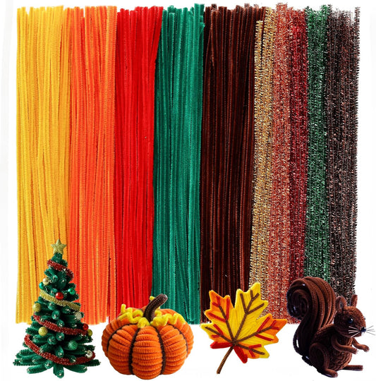 Caydo 500 Pieces Autumn Color Pipe Cleaners, Thanksgiving Day Orange Brown Chenille Stems, Pipe Cleaner Crafts for DIY Art and Craft Projects Creative Gift Party Decorations