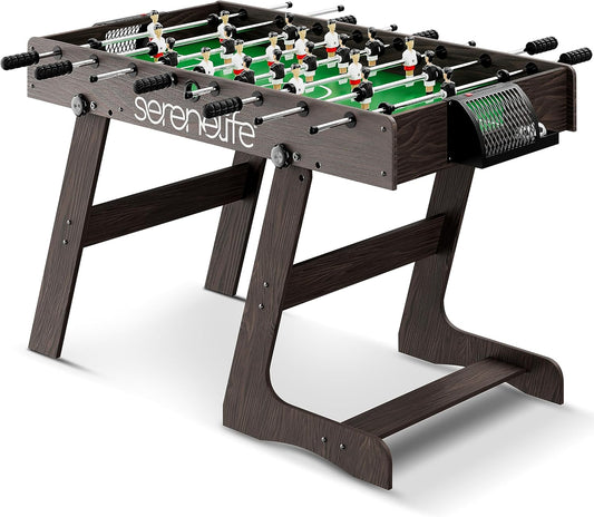 SereneLife Folding Foosball Table, 4’ x 2’ Full Competition Size Foldable Space Saving Table Soccer for Home, Arcade Game Room, for Indoor or Outdoor, Family Game Night, Perfect for Kids and Adults