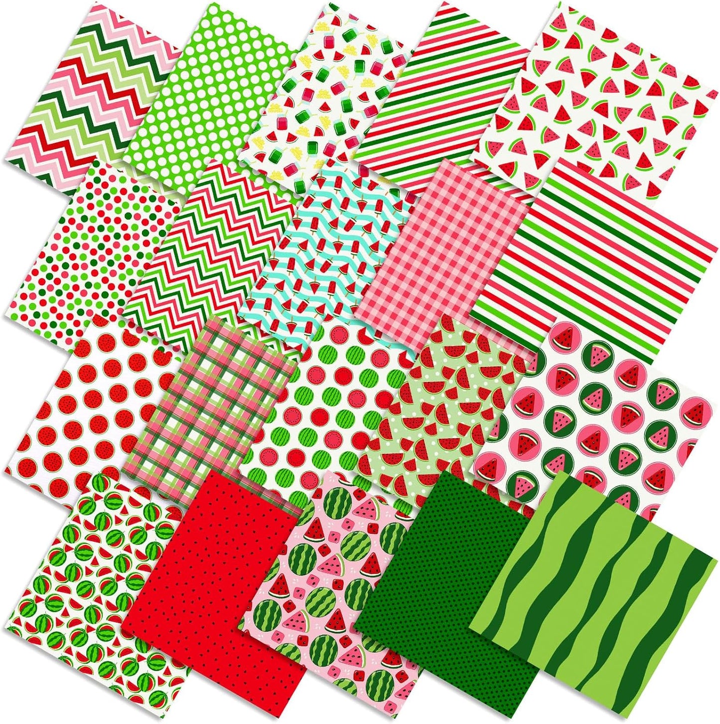 Ganeen 60 Pcs 10 x 10 Inch Quilting Fabric Squares Vintage Fat Patchwork Precut Strips Fabric Bundles for Holiday DIY Craft Sewing Quilt Material(Summer Watermelon)