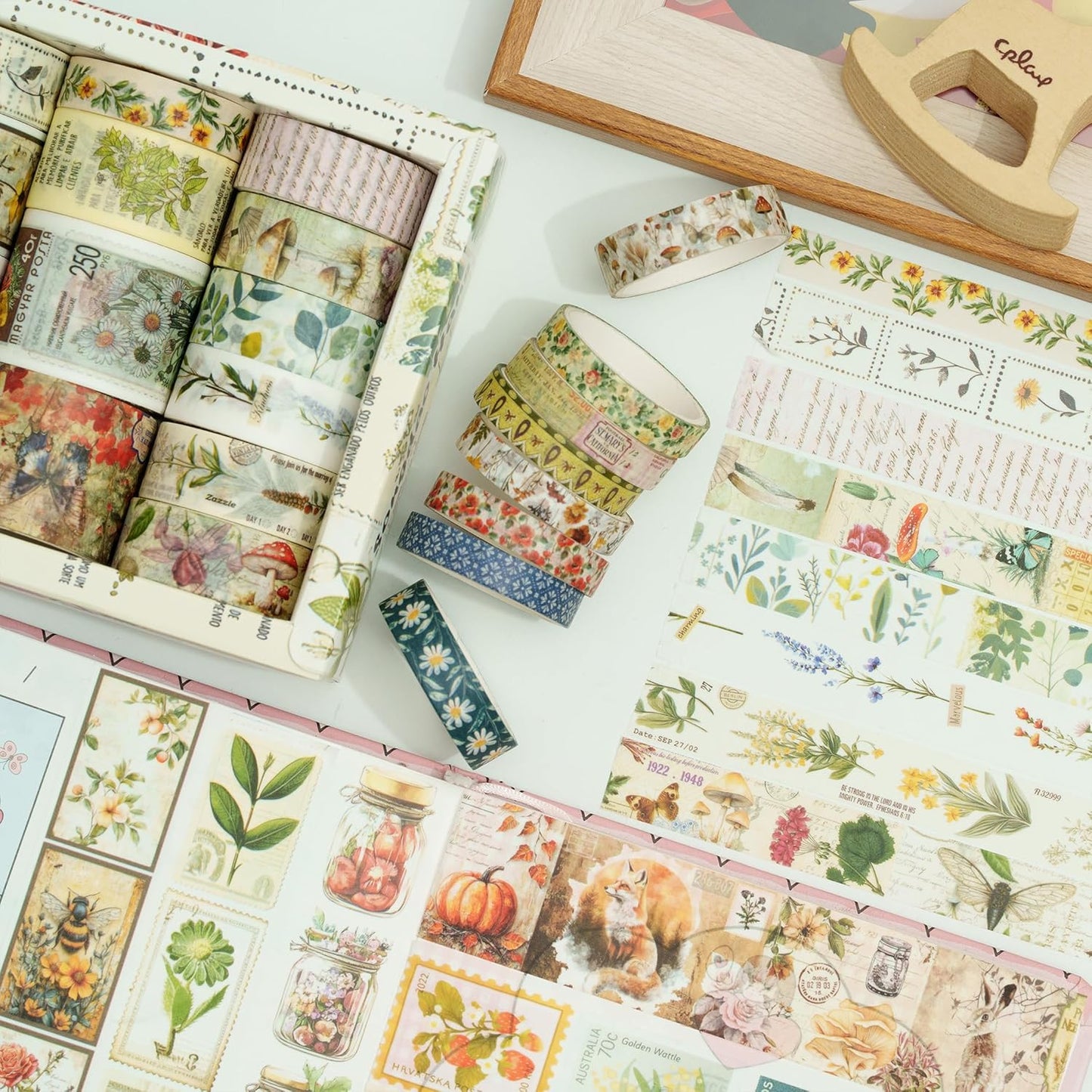 Vintage Washi Tape Set - 24 Rolls Arts Adhesive Tapes Assorted Retro Decorative Masking Tape Sets for Craft, Kids, Scrapbook, DIY, Gift Wrapping (5-Botanical Garden)