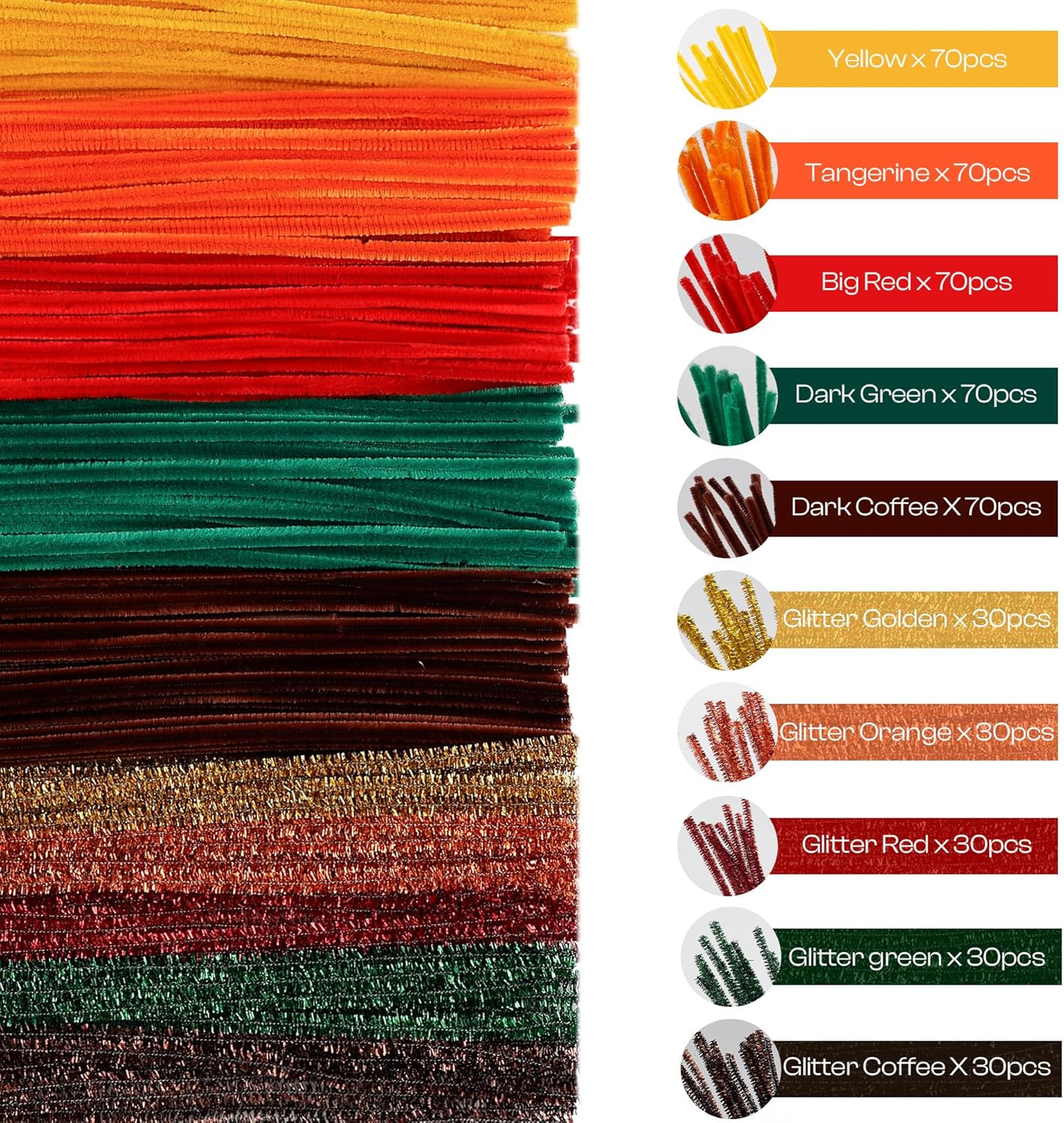 Caydo 500 Pieces Autumn Color Pipe Cleaners, Thanksgiving Day Orange Brown Chenille Stems, Pipe Cleaner Crafts for DIY Art and Craft Projects Creative Gift Party Decorations