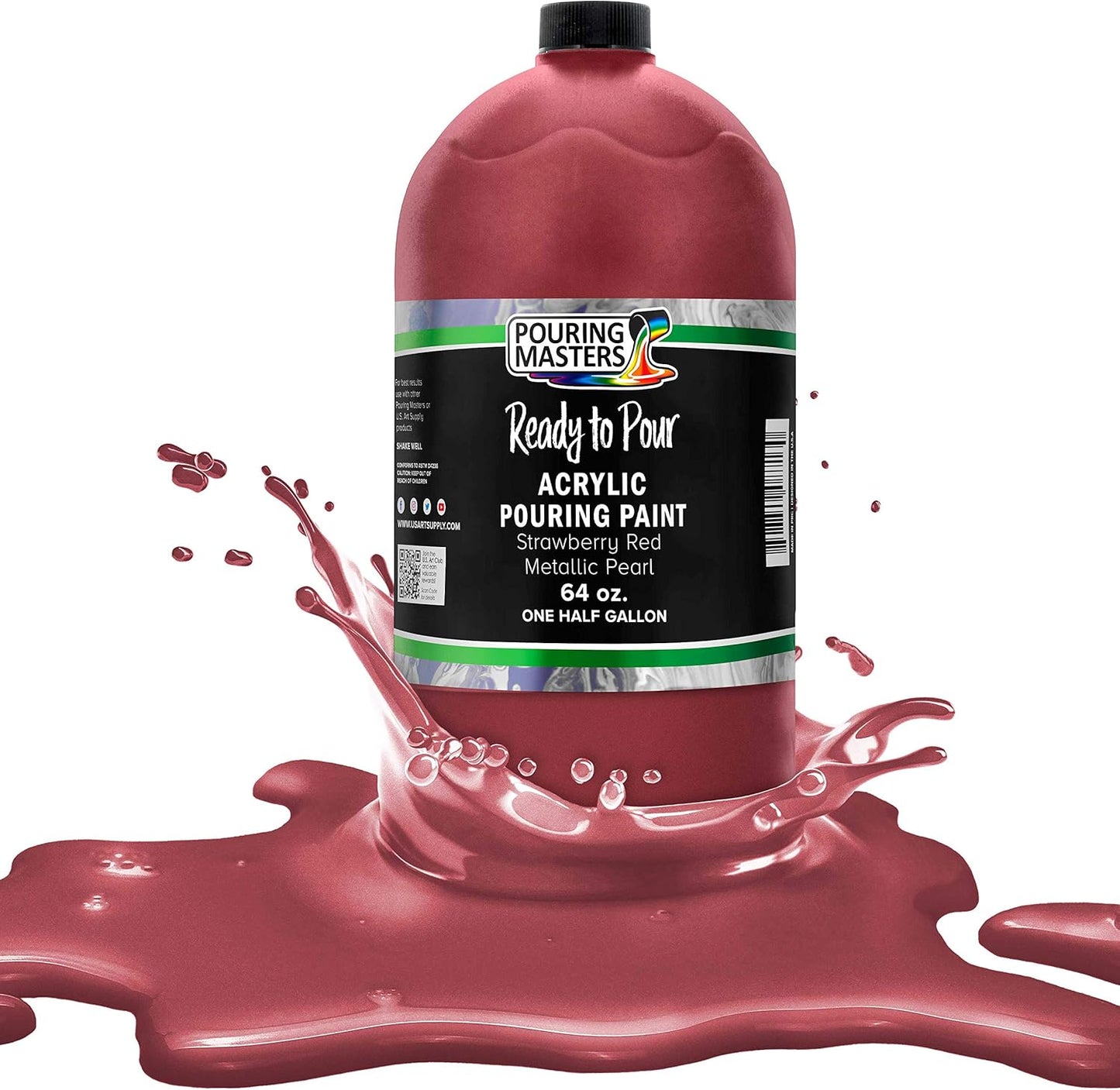 Pouring Masters Strawberry Red Metallic Pearl Ready to Pour Acrylic Pouring Paint - Premium 64-Ounce Pre-Mixed Fluid Acrylic Paint - Fluid Art Supplies for Canvas, Wood, Paper, Tile & Rocks