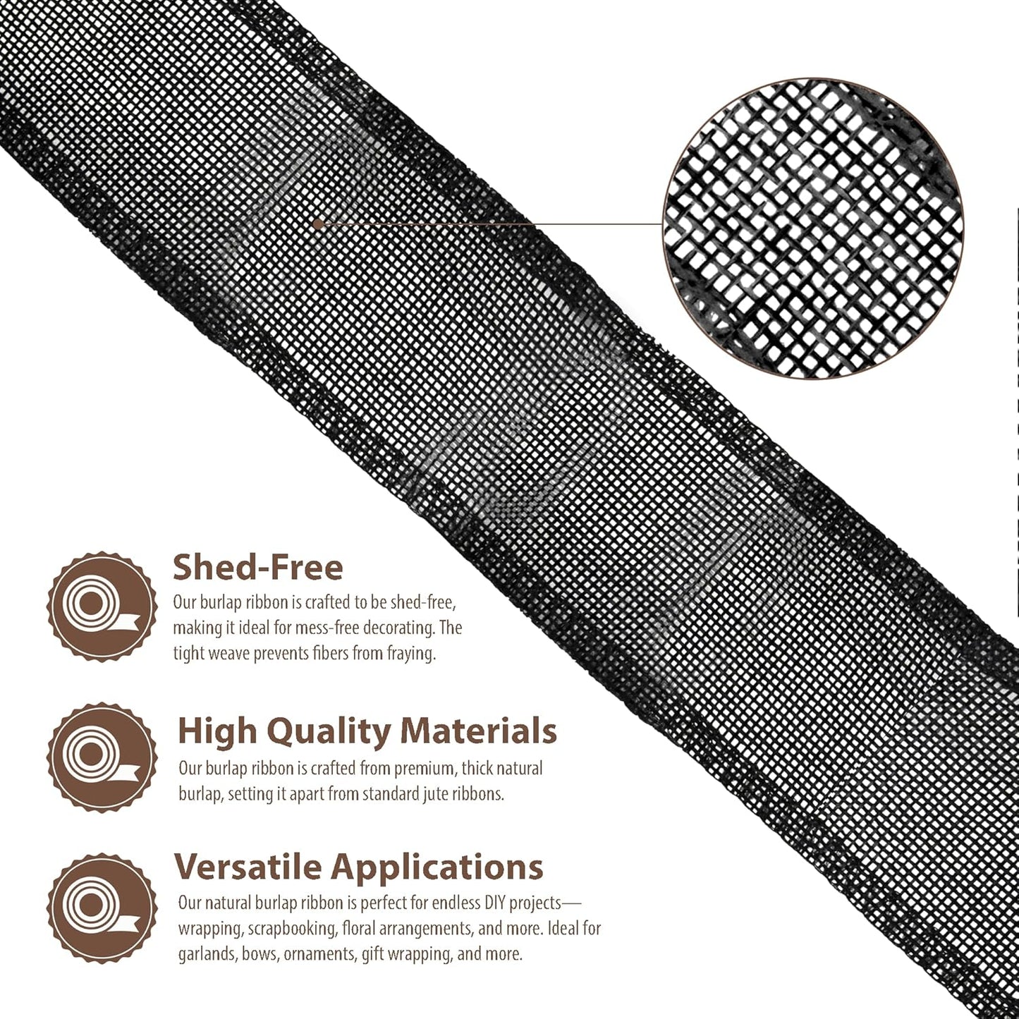 Mandala Crafts Black Burlap Ribbon 3 Inches Wide Jute Ribbons for Crafts - 20 Yds Roll Rustic Burlap Wrap Trim Ribbons for Wreaths Bows Wedding Party Decoration