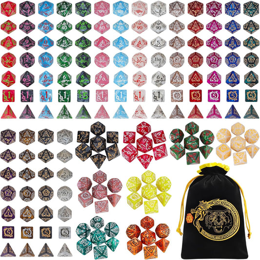 CiaraQ DND Dice Sets- 26 X 7 Polyhedral Dice (182pcs) with a Large Drawstring Bag, Multi-Color Engraved Gaming Dice for Dungeons and Dragons, Role Playing Table Game.