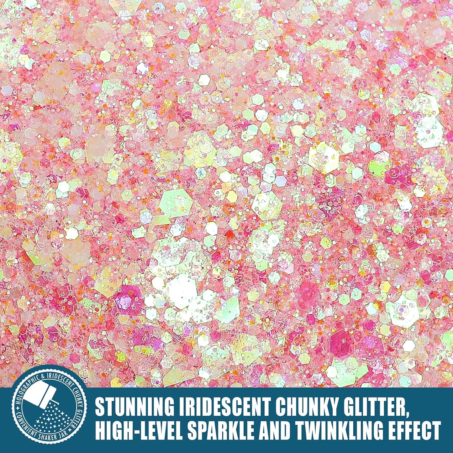 Iridescent Chunky Glitter 5.64oz/160g, Ultra Fine Glitter Powder Mixed Chunky PET Flakes Sequins for Resin Epoxy Craft Arts, Tumbler, Cosmetic Glitter for Body Nail Hair Eye Party Festival (Baby Pink)