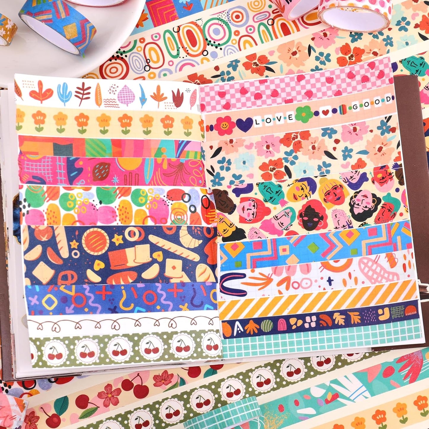 emmoolife 35 Rolls Washi Tape Set, Colorful Cute Floral Writable Decorative Tapes for Scrapbooking and Bullet Journaling, Junk Journal Supplies, DIY Planner Art, 5-30mm Wide 9.84ft Long/Roll