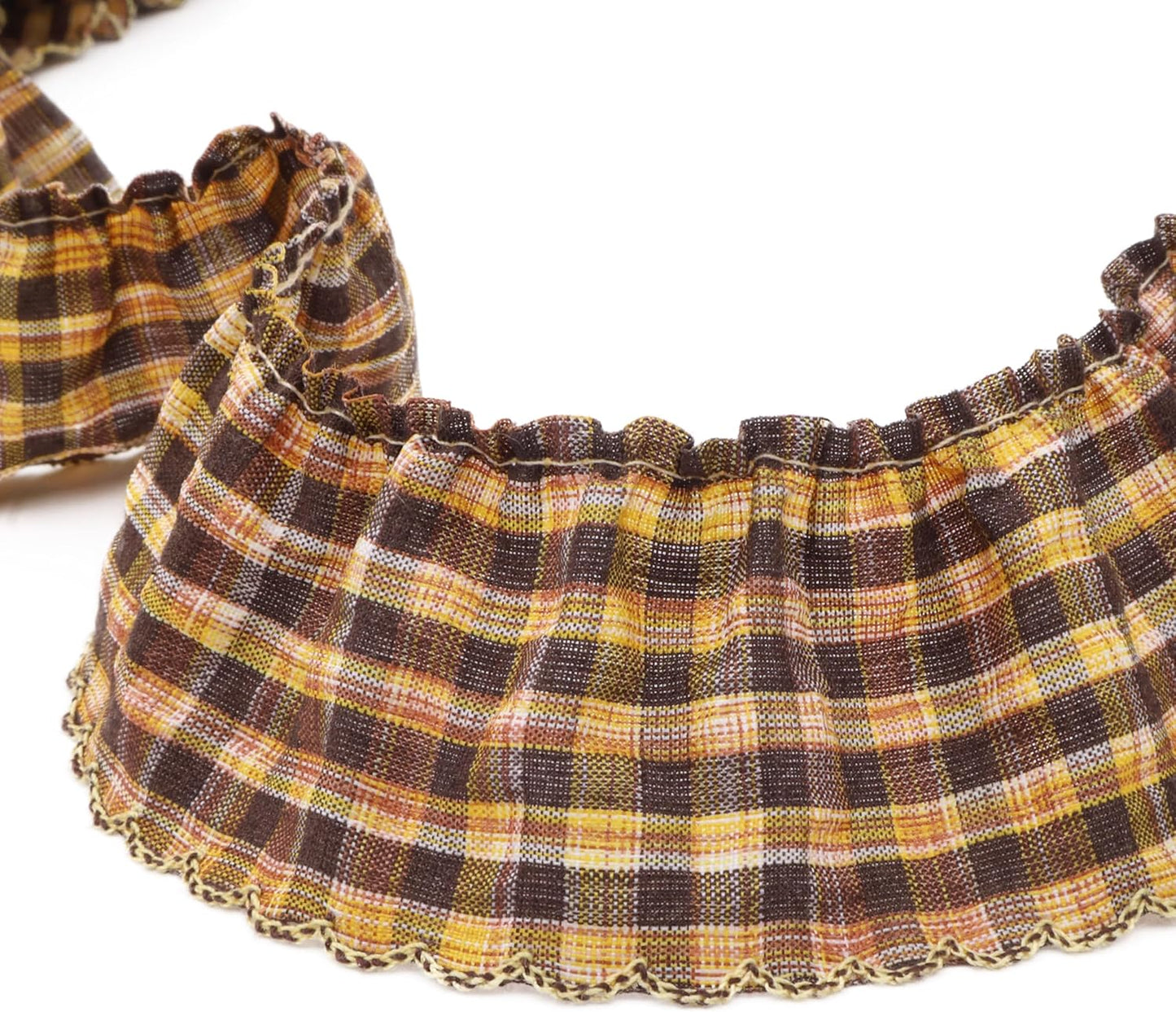 Gingham Ruffle Lace Trim Pleated Lace 5 Yards Gathered Gingham Fabric Edge Ribbon Trim for Dresses, Wedding Gowns, Crafts, Home Decor (Yellow)
