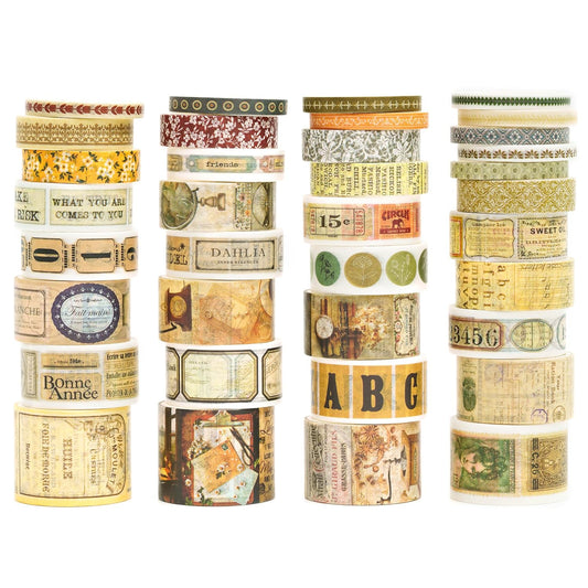 36 Rolls Vintage Washi Tape Pack Retro Arts Adhesive Tapes Wide Chronicle Decorative Masking Tape Sets for Craft, Kids, Scrapbook, DIY, Gift Wrapping (Sophia's Letters)