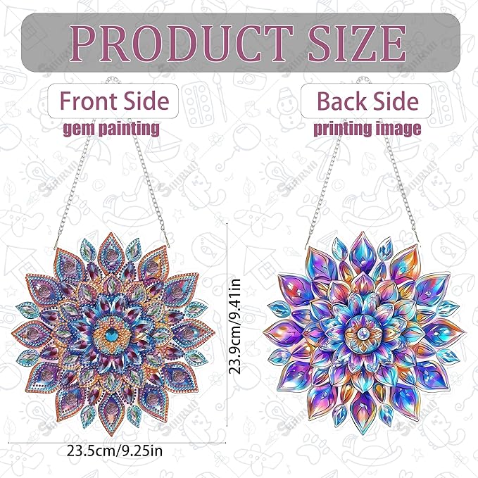 Diamond Art Painting Hanging Kit Mandala, DIY Diamond Gem Painting Ornament Pendant, Acrylic Board Gem Painting Sign Kit for Adult