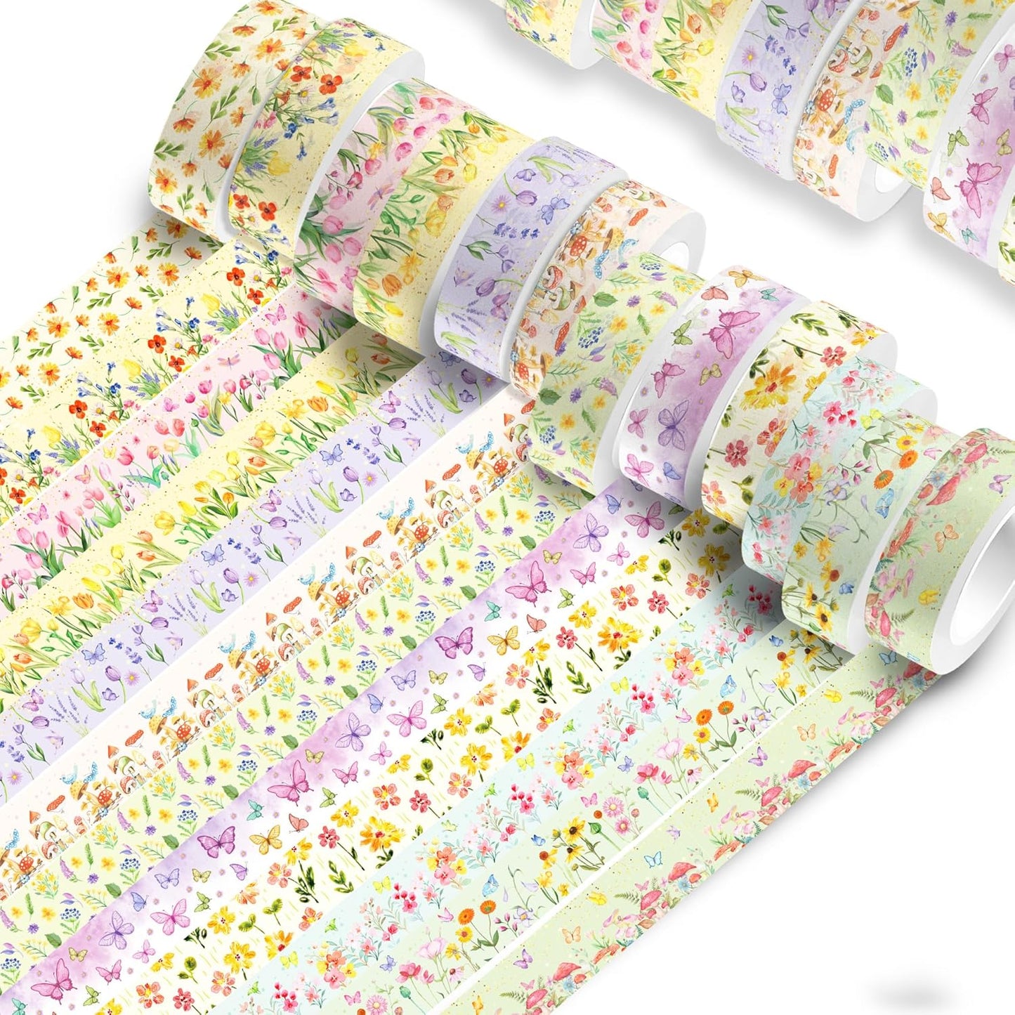 Adirasenotek 12 Rolls Floral Washi Tape Set,Butterfly Flower Washi Tape Decorative Paper Stickers Decorative Tape,DIY Art Crafts Wrapping Decor for Gifts Wrapping