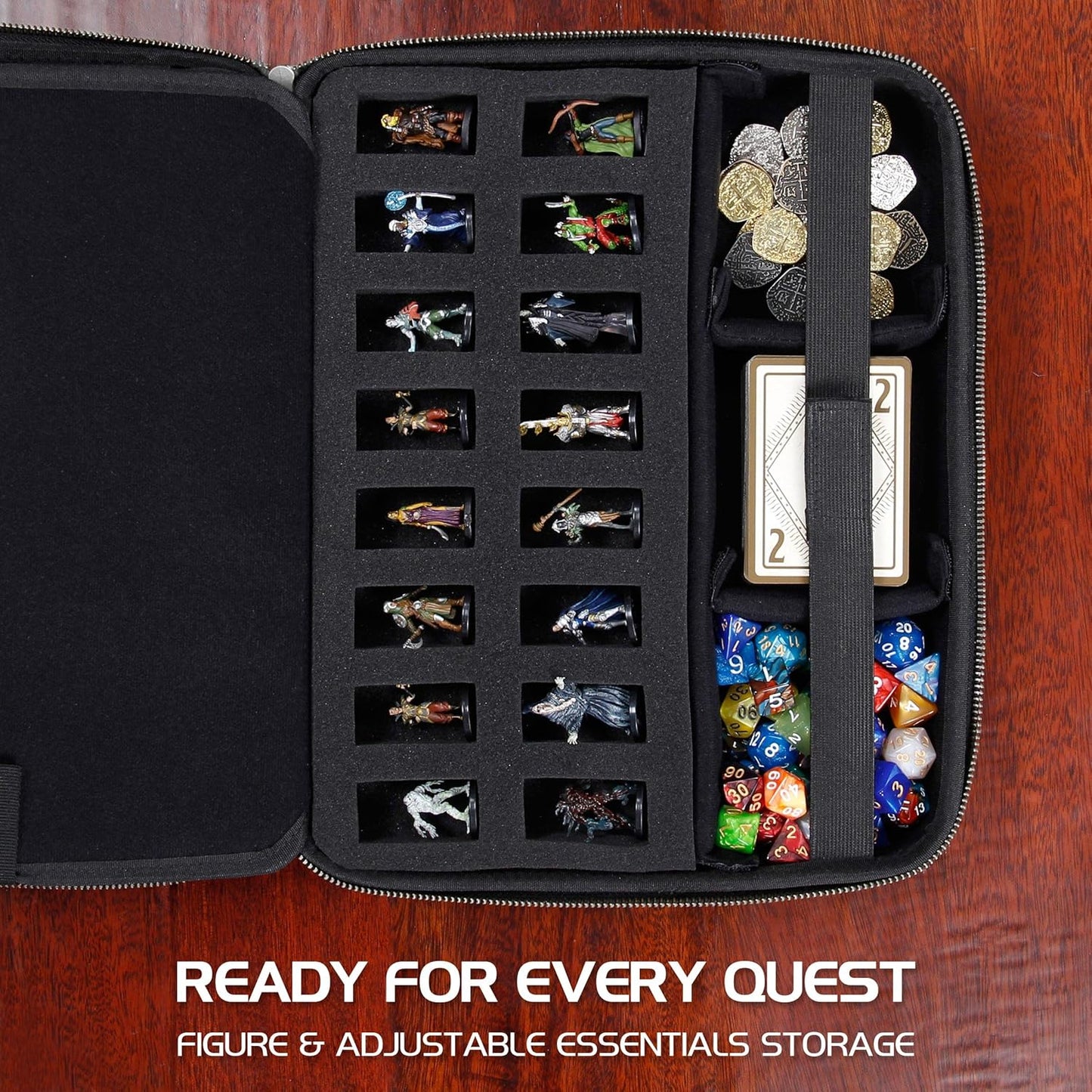ENHANCE RPG Organizer Case - DnD Binder with Built-in Character Sheet Holder and Erasable Scribe Panel, Dice Rolling Area, Removable Pen Pouch, Miniature Foam Tray, Wrist Strap