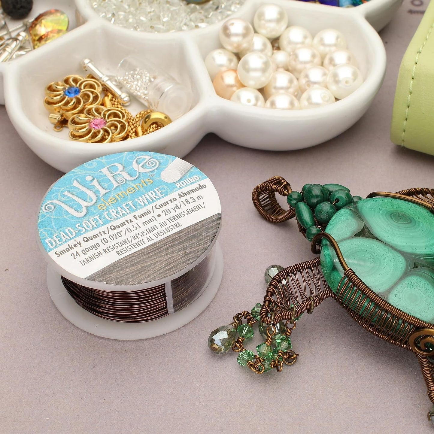 The Beadsmith Wire Elements Craft Wire – Tarnish Resistant, Soft Temper, Round, Smoke Quartz Color – 0.51mm, 24 Gauge, 20 Yard Spool – Jewelry Making, Wire Wrapping, Floral, & Other DIY Crafts