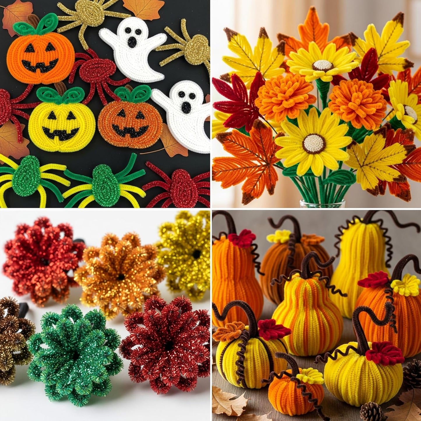 Caydo 500 Pieces Autumn Color Pipe Cleaners, Thanksgiving Day Orange Brown Chenille Stems, Pipe Cleaner Crafts for DIY Art and Craft Projects Creative Gift Party Decorations