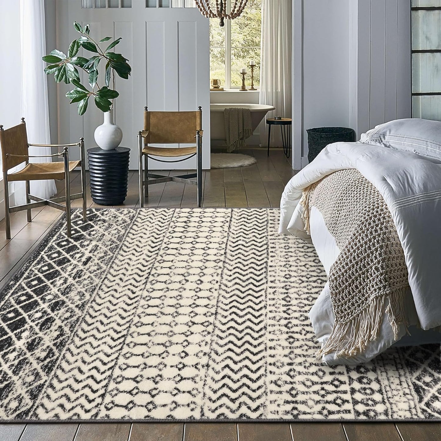 Moroccan 8x10 Area Rug, Soft Non-Slip Vintage Living Room Rugs for Bedroom Aesthetic, Low-Pile Washable Distressed Dining Room Rugs for Living Room Nursery Classroom Dorm Apartment